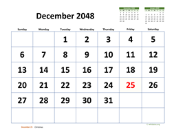 December 2048 Calendar with Extra-large Dates