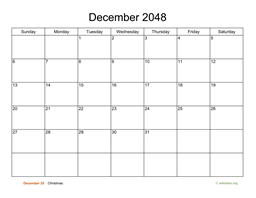 Basic Calendar for December 2048