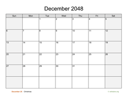December 2048 Calendar with Weekend Shaded