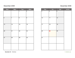 December 2048 Calendar on two pages