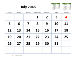 July 2048 Calendar with Extra-large Dates