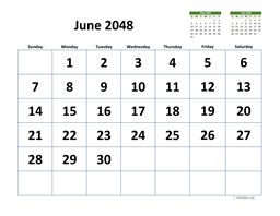 June 2048 Calendar with Extra-large Dates