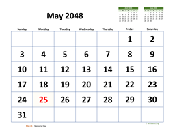 May 2048 Calendar with Extra-large Dates
