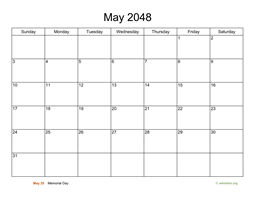 Basic Calendar for May 2048