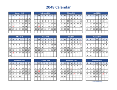 2048 Calendar in PDF