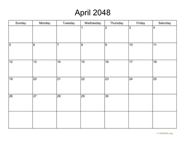 Basic Calendar for April 2048