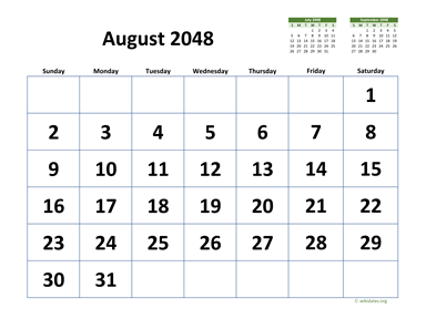 August 2048 Calendar with Extra-large Dates