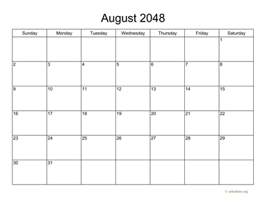 Basic Calendar for August 2048