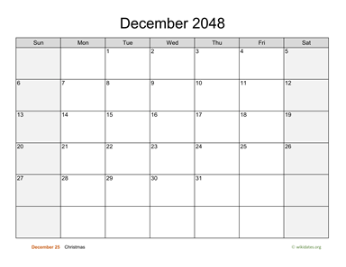 December 2048 Calendar with Weekend Shaded
