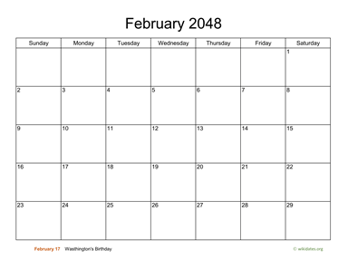 Basic Calendar for February 2048