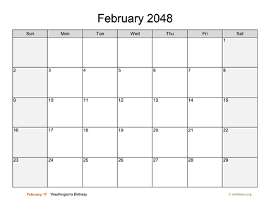 February 2048 Calendar with Weekend Shaded