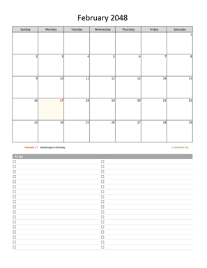 February 2048 Calendar with To-Do List