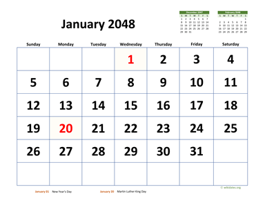 January 2048 Calendar with Extra-large Dates