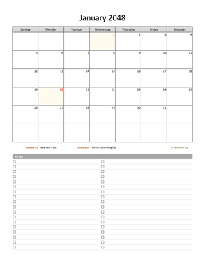 January 2048 Calendar with To-Do List