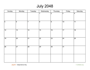 Basic Calendar for July 2048