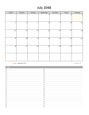 July 2048 Calendar with To-Do List