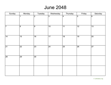 Basic Calendar for June 2048