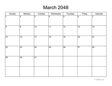 Basic Calendar for March 2048