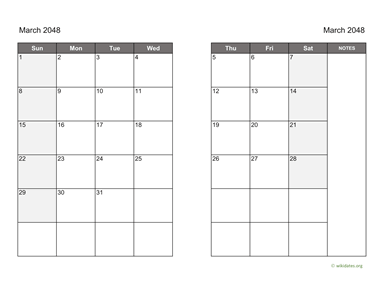 March 2048 Calendar on two pages