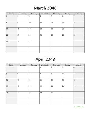 March and April 2048 Calendar Vertical