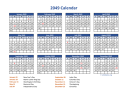 PDF Calendar 2049 with Federal Holidays