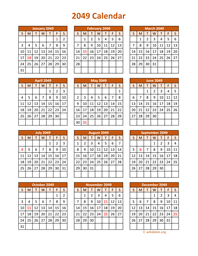 Full Year 2049 Calendar on one page