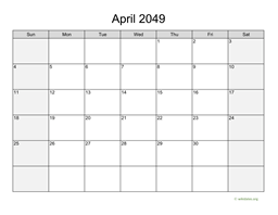 April 2049 Calendar with Weekend Shaded