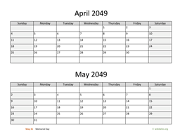 April and May 2049 Calendar