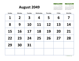 August 2049 Calendar with Extra-large Dates