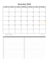December 2049 Calendar with To-Do List