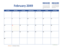 February 2049 Calendar Classic