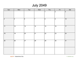 July 2049 Calendar with Weekend Shaded
