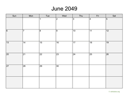 June 2049 Calendar with Weekend Shaded