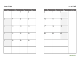 June 2049 Calendar on two pages