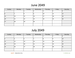 June and July 2049 Calendar