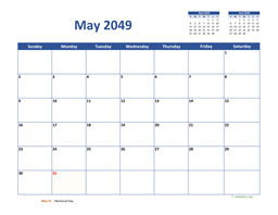 May 2049 Calendar Classic