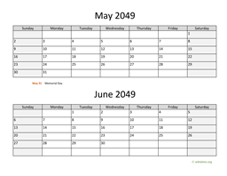 May and June 2049 Calendar