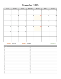 November 2049 Calendar with To-Do List