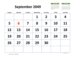 September 2049 Calendar with Extra-large Dates