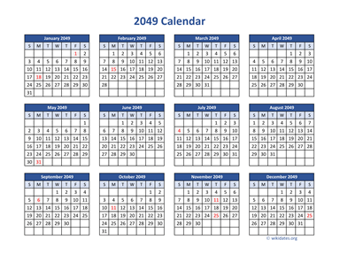 2049 Calendar in PDF