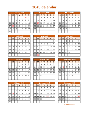 Full Year 2049 Calendar on one page