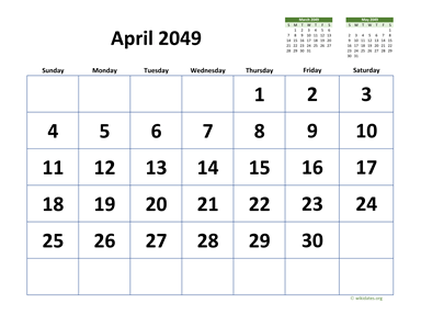 April 2049 Calendar with Extra-large Dates