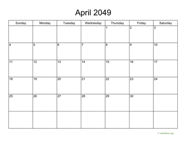 Basic Calendar for April 2049