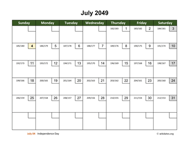July 2049 Calendar with Day Numbers