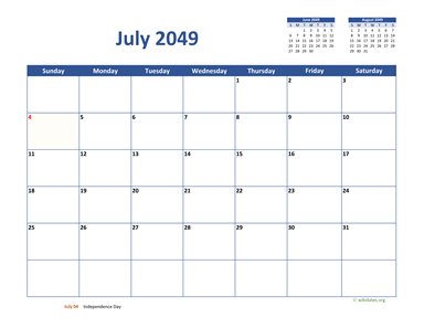 July 2049 Calendar Classic