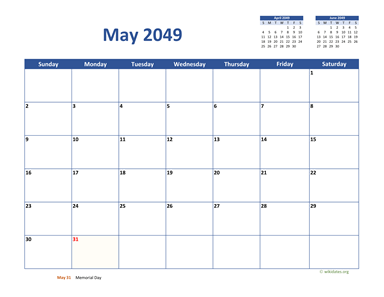 May 2049 Calendar Classic