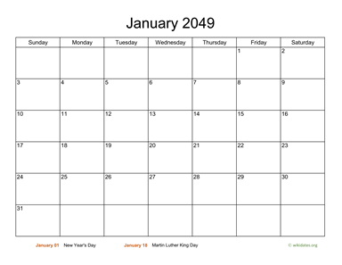 Monthly Basic Calendar for 2049