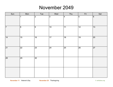 November 2049 Calendar with Weekend Shaded