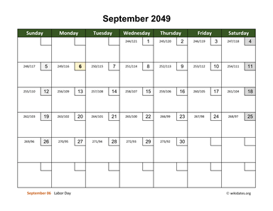 September 2049 Calendar with Day Numbers