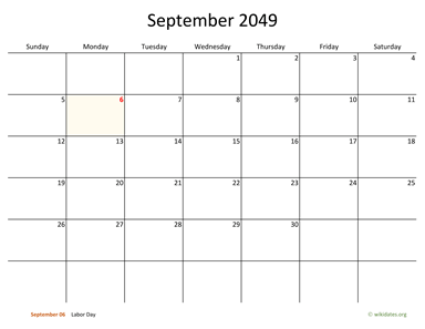 September 2049 Calendar with Bigger boxes